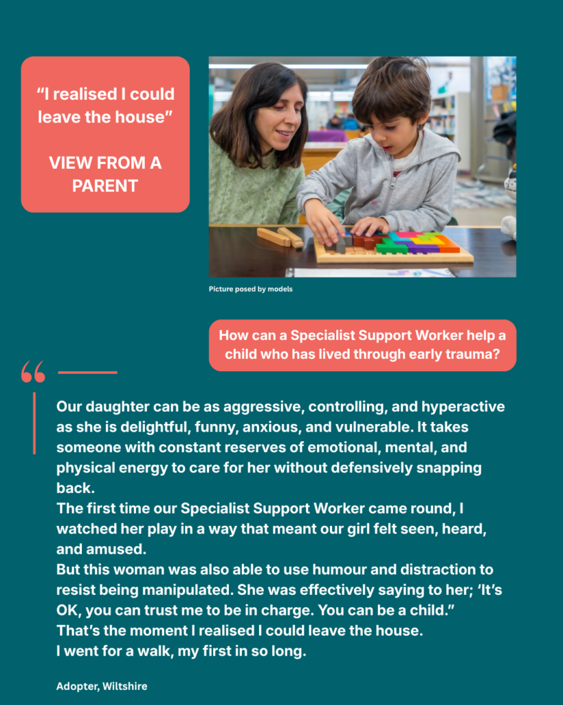 Picture of a woman and child with a quotation about the support specialist support workers provide